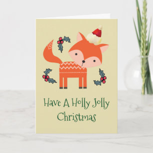Orange Fox In Santa Hat Whimsical Christmas Custom Holiday Card