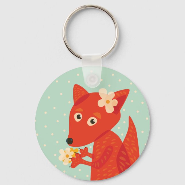 Orange Fox Kawaii Cute Kids Keychain (Front)