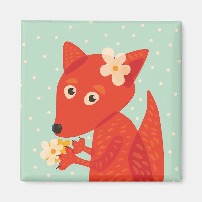 Orange Fox Kawaii Cute Kids Magnet (Front)