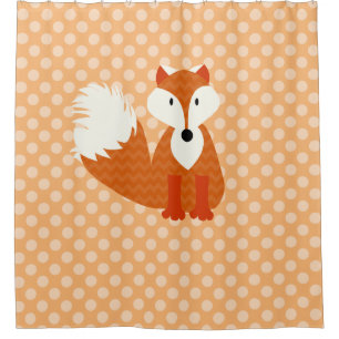 Orange Fox on Orane and White Polka Dotted Shower Curtain