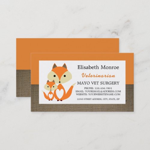 Orange Fox Veterinarian Veterinary Service Business Card