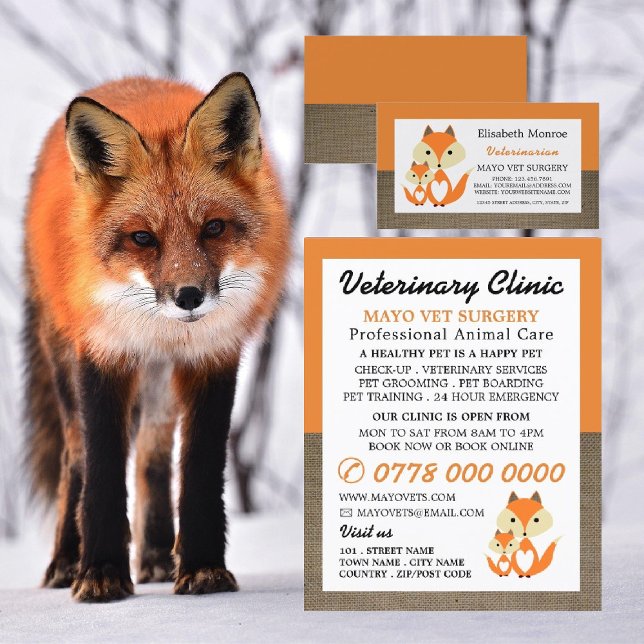 Orange Fox, Veterinarian, Veterinary Service Business Card (Creator Uploaded)