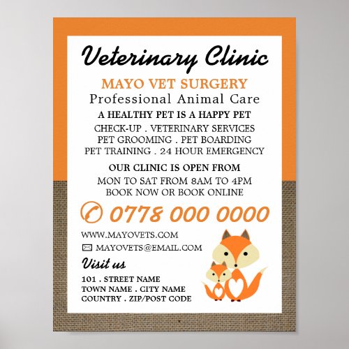 Orange Fox Veterinarian Veterinary Service Poster