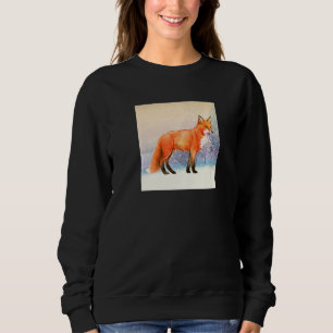 Orange Fox Watercolor Winter Snow Forest Animal Sweatshirt