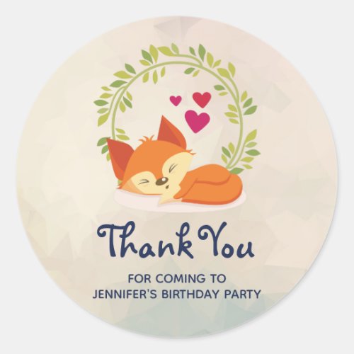 Orange Fox with Red Hearts and a Green Wreath Classic Round Sticker