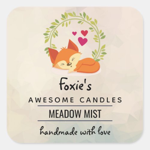 Orange Fox with Red Hearts Soap Candle Scent Square Sticker