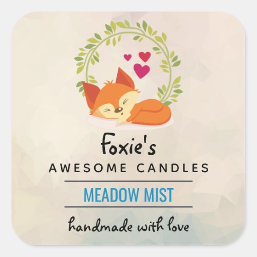 Orange Fox with Red Hearts Soap Candle Scent Square Sticker