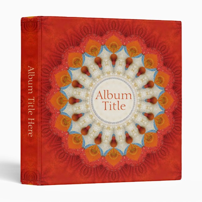 Orange Fractal Mandala Feather Wheel Album Binder (Front/Spine)