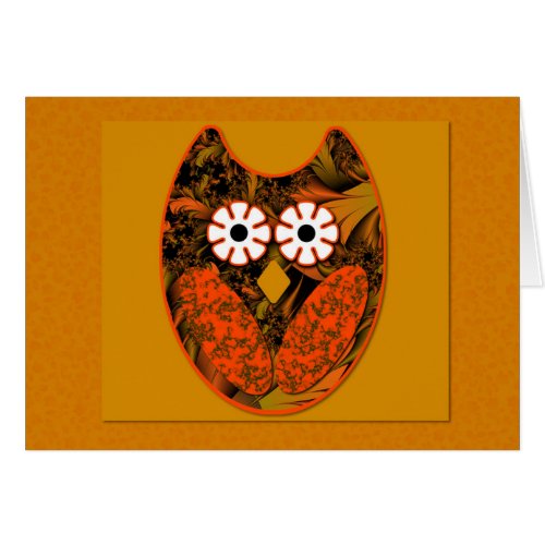 Orange Fractal Owl Birthday Card