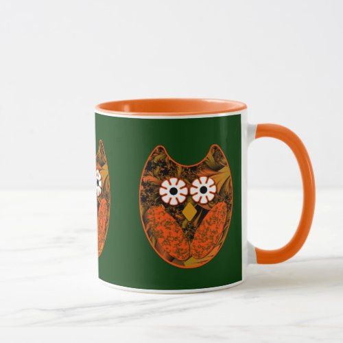 Orange Fractal Owl Mug