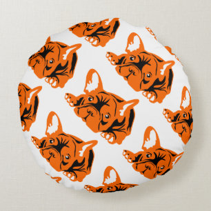 orange French Bulldog Round Pillow