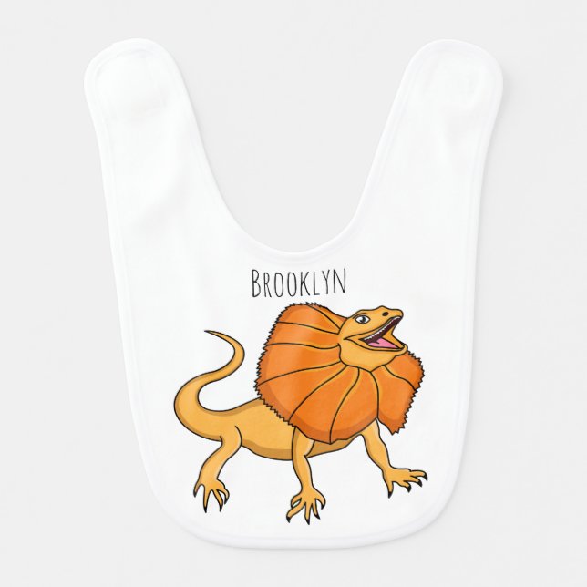 Orange frilled-neck lizard cartoon illustration baby bib (Front)