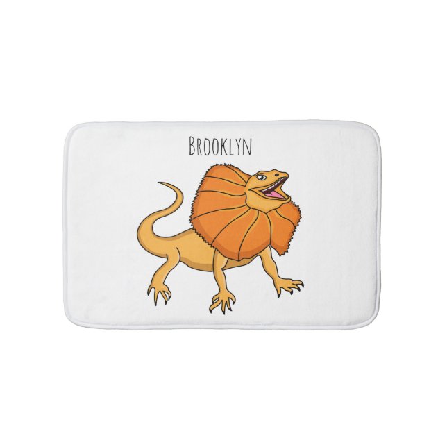 Orange frilled-neck lizard cartoon illustration bath mat (Front)