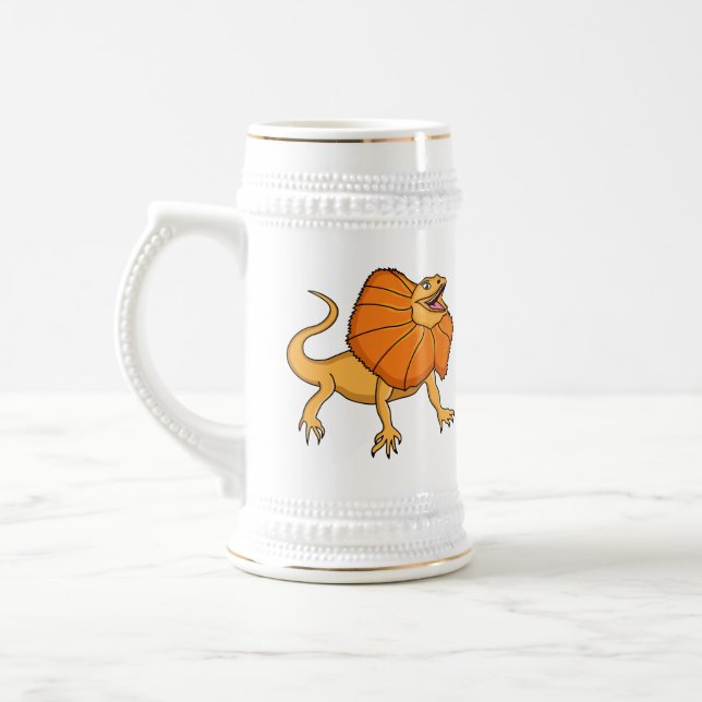 Orange frilled-neck lizard cartoon illustration beer stein (Left)