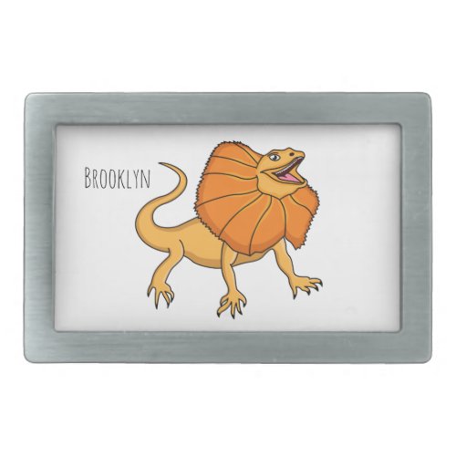 Orange frilled_neck lizard cartoon illustration belt buckle