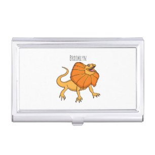 Orange frilled-neck lizard cartoon illustration business card case