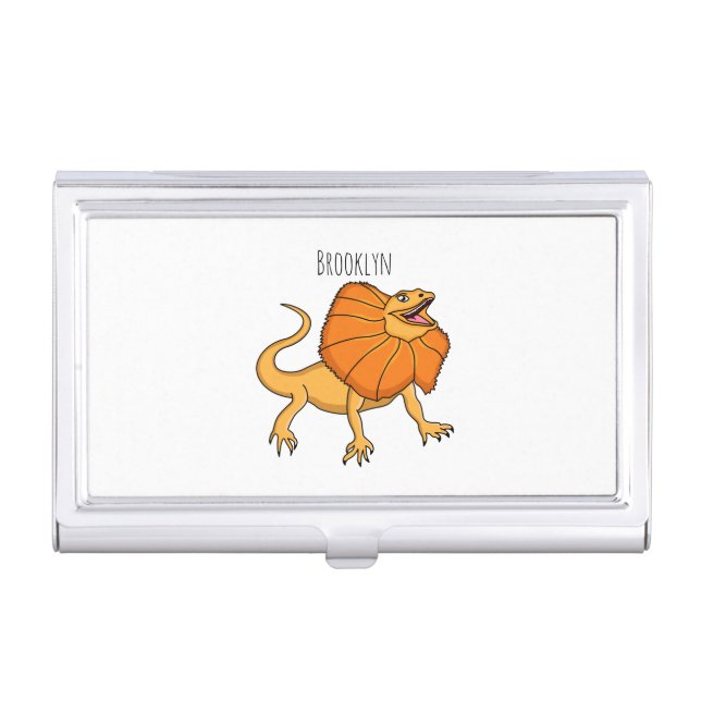 Orange frilled-neck lizard cartoon illustration business card case (Front)