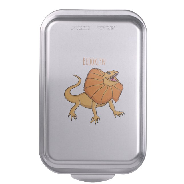 Orange frilled-neck lizard cartoon illustration cake pan (Front Vertical)