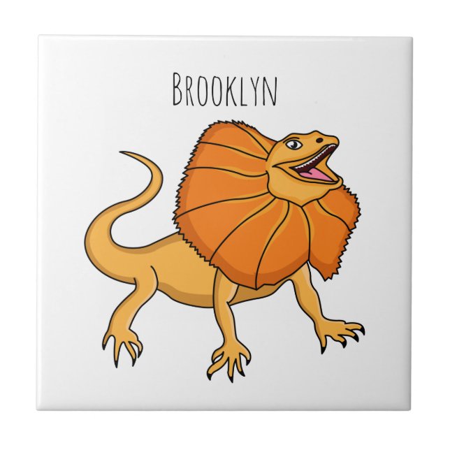 Orange frilled-neck lizard cartoon illustration ceramic tile (Front)