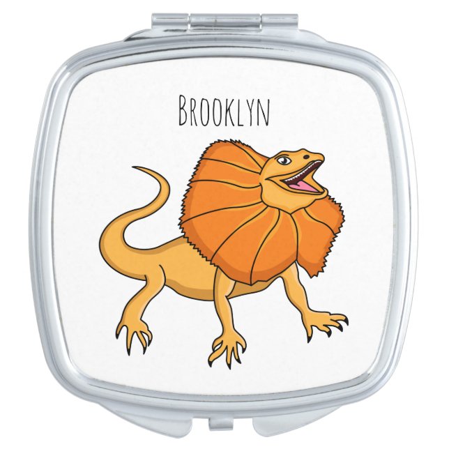 Orange frilled-neck lizard cartoon illustration compact mirror (Front)