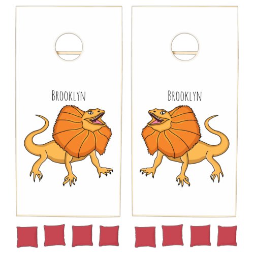 Orange frilled_neck lizard cartoon illustration cornhole set