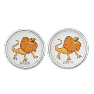 Orange frilled-neck lizard cartoon illustration cufflinks