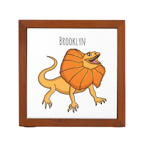 Orange frilled_neck lizard cartoon illustration desk organizer