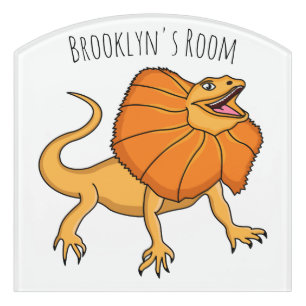 Orange frilled-neck lizard cartoon illustration door sign