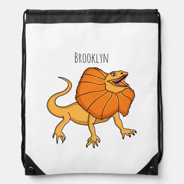 Orange frilled-neck lizard cartoon illustration drawstring bag (Front)