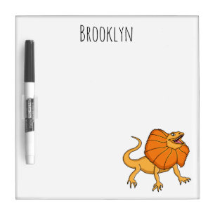 Orange frilled-neck lizard cartoon illustration dry erase board