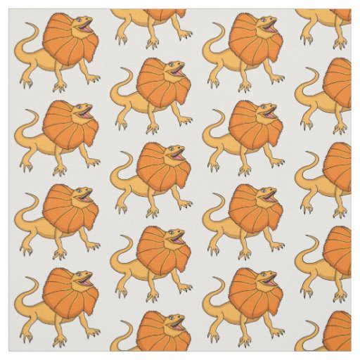 Orange frilled-neck lizard cartoon illustration fabric