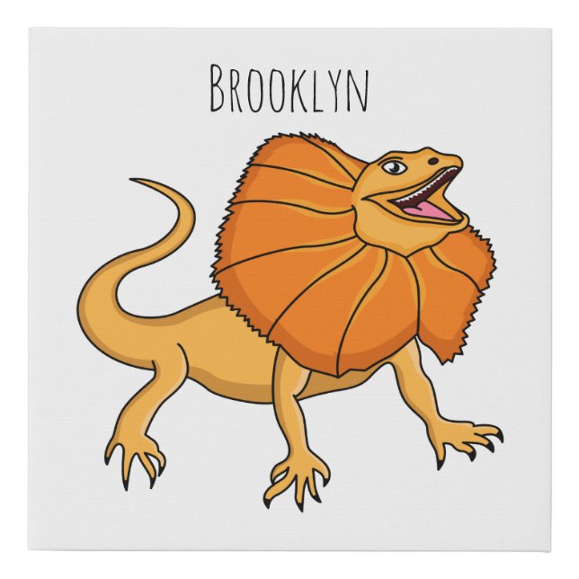 Orange frilled-neck lizard cartoon illustration faux canvas print (Front)