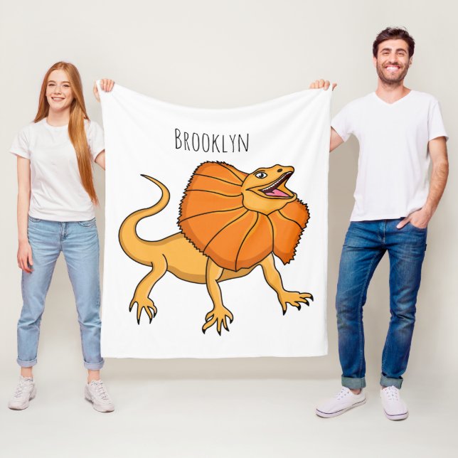 Orange frilled-neck lizard cartoon illustration  fleece blanket (In Situ)