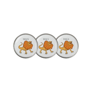 Orange frilled-neck lizard cartoon illustration golf ball marker