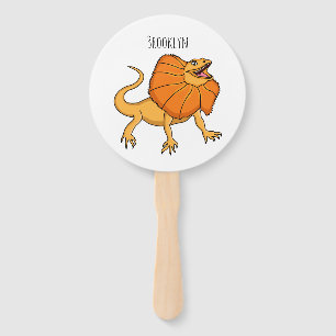 Orange frilled-neck lizard cartoon illustration hand fan