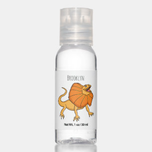Orange frilled-neck lizard cartoon illustration hand sanitizer