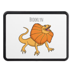 Orange frilled-neck lizard cartoon illustration hitch cover