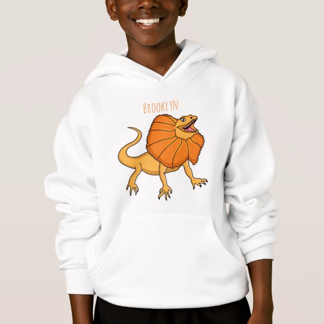 Orange frilled-neck lizard cartoon illustration hoodie (Front)