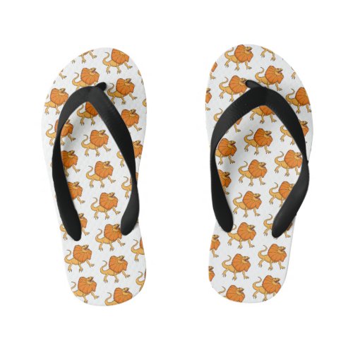 Orange frilled_neck lizard cartoon illustration kids flip flops