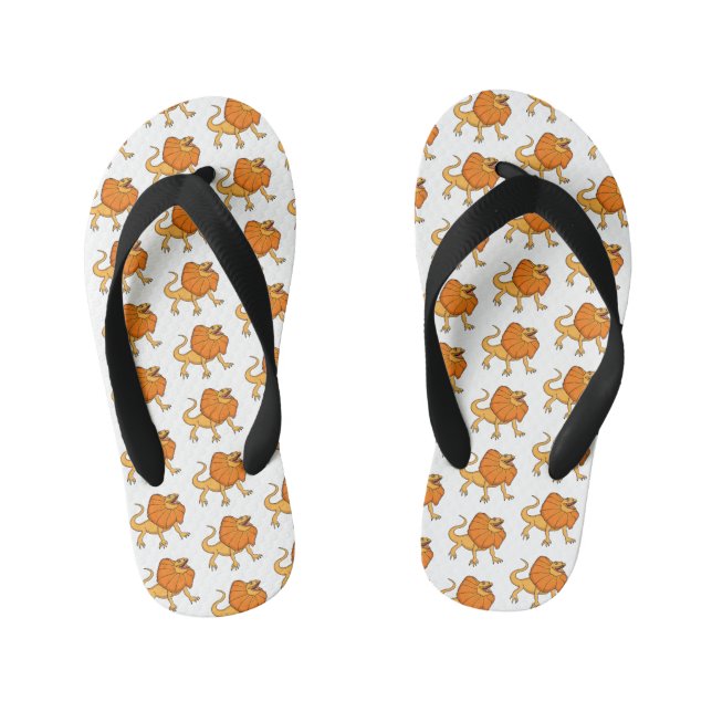Orange frilled-neck lizard cartoon illustration kid's flip flops (Footbed)