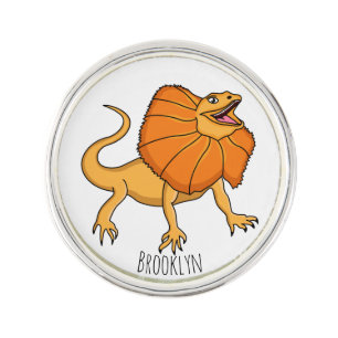 Orange frilled-neck lizard cartoon illustration lapel pin