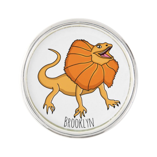 Orange frilled-neck lizard cartoon illustration lapel pin (Front)
