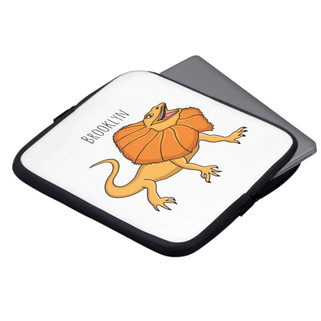 Orange frilled-neck lizard cartoon illustration laptop sleeve (Front Top)