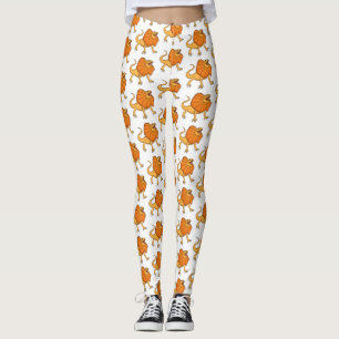 Orange frilled-neck lizard cartoon illustration leggings
