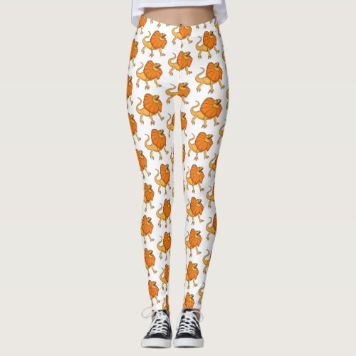 Orange frilled_neck lizard cartoon illustration leggings