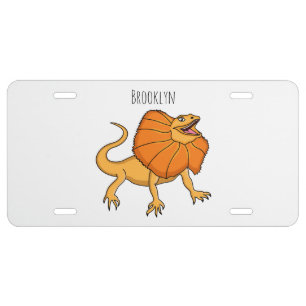 Orange frilled-neck lizard cartoon illustration license plate
