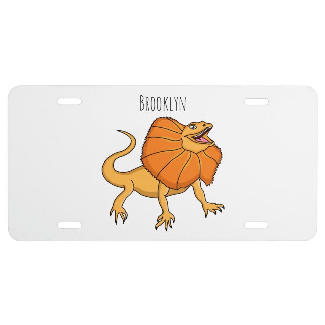 Orange frilled-neck lizard cartoon illustration license plate (Front)