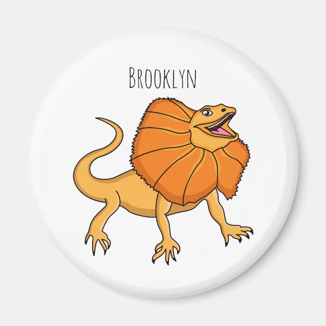 Orange frilled-neck lizard cartoon illustration magnet (Front)