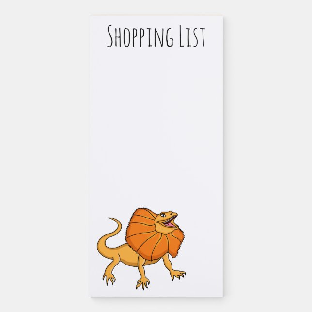 Orange frilled-neck lizard cartoon illustration magnetic notepad (Front)