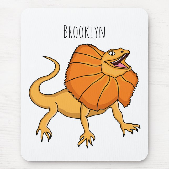 Orange frilled-neck lizard cartoon illustration mouse pad (Front)